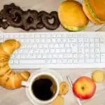 workstation covered by food